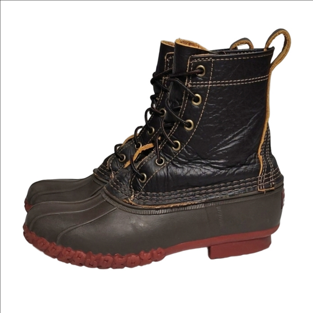 L.L. Bean Bison 8" Leather & Waterproof Rubber Lace Up Duck Boot Maine USA - Picture 2 of 16